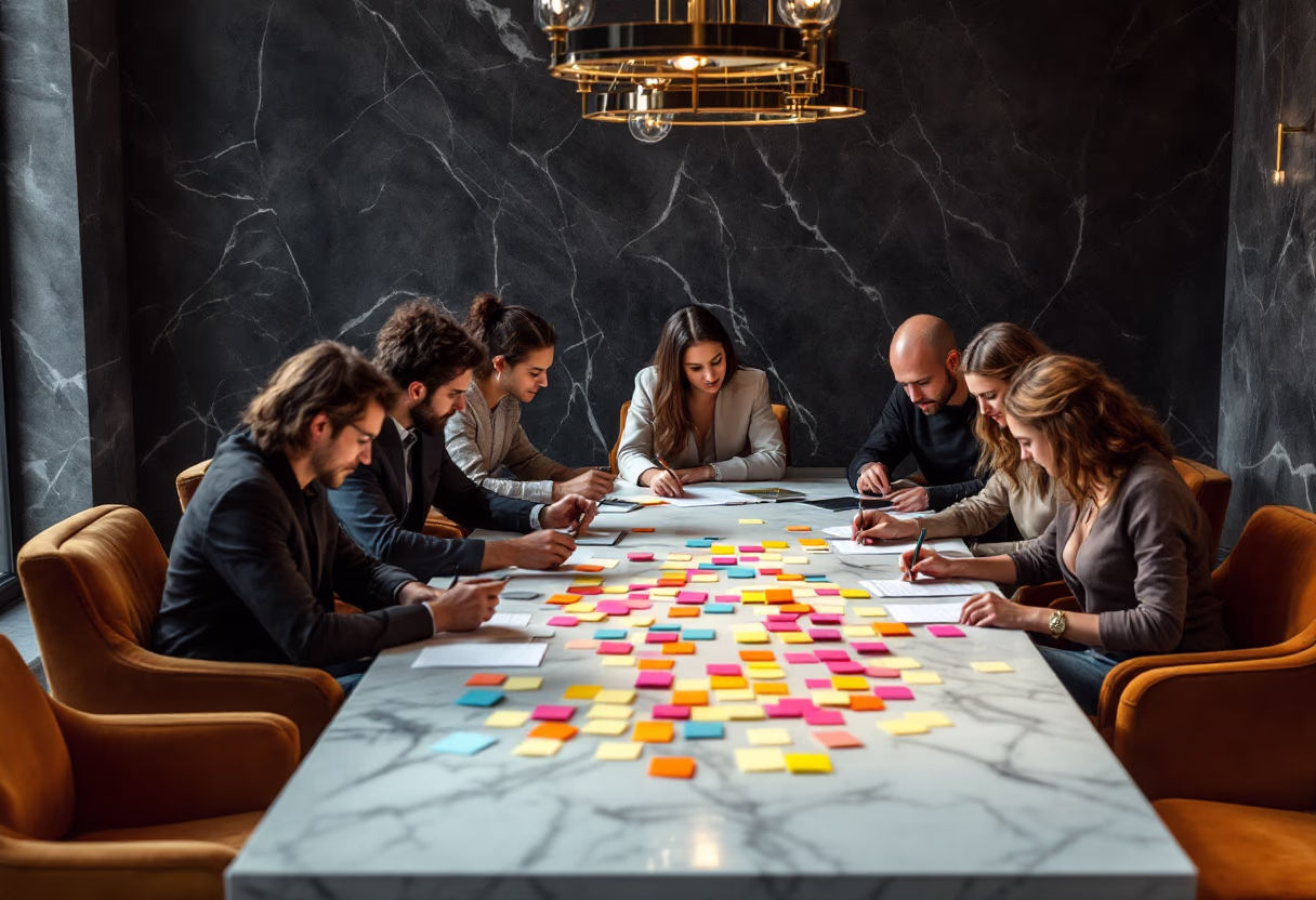 image of brainstorm session with sticky notes (for a b2b saas)