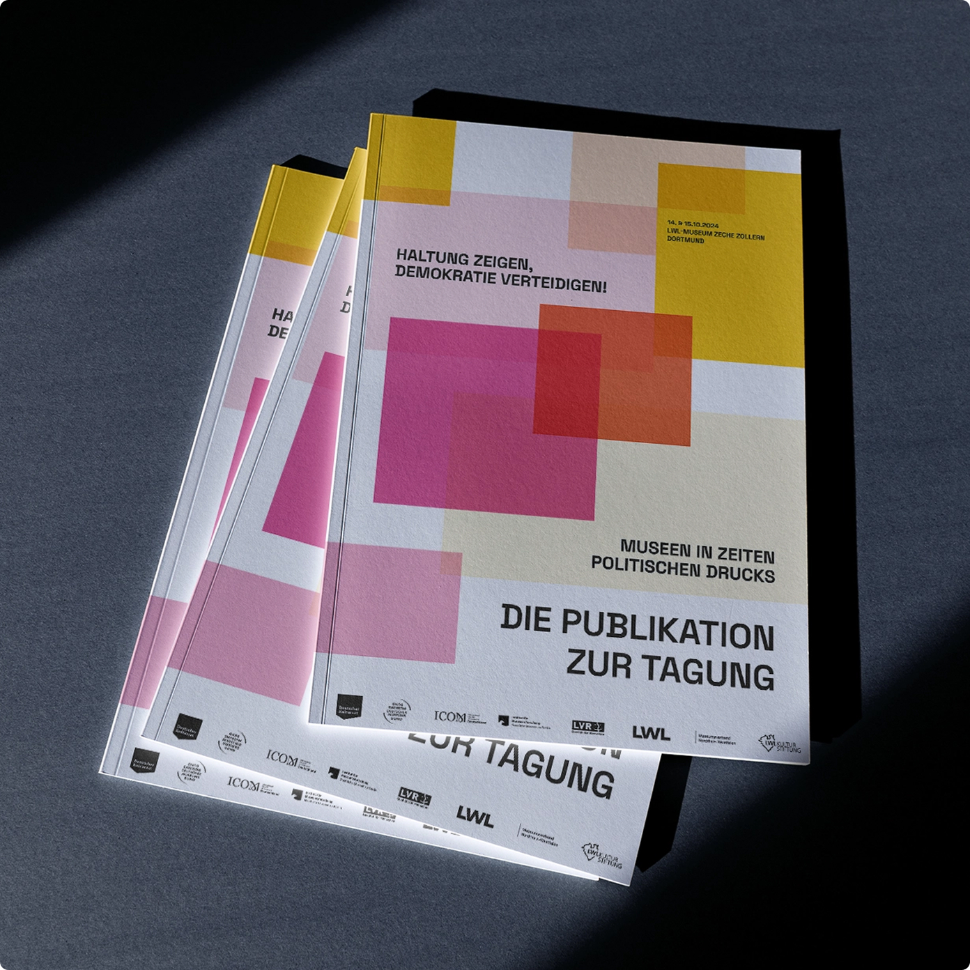 Cover of the publication Taking a Stand, Defending Democracy! Museums in Times of Political Pressure with bold geometric design elements