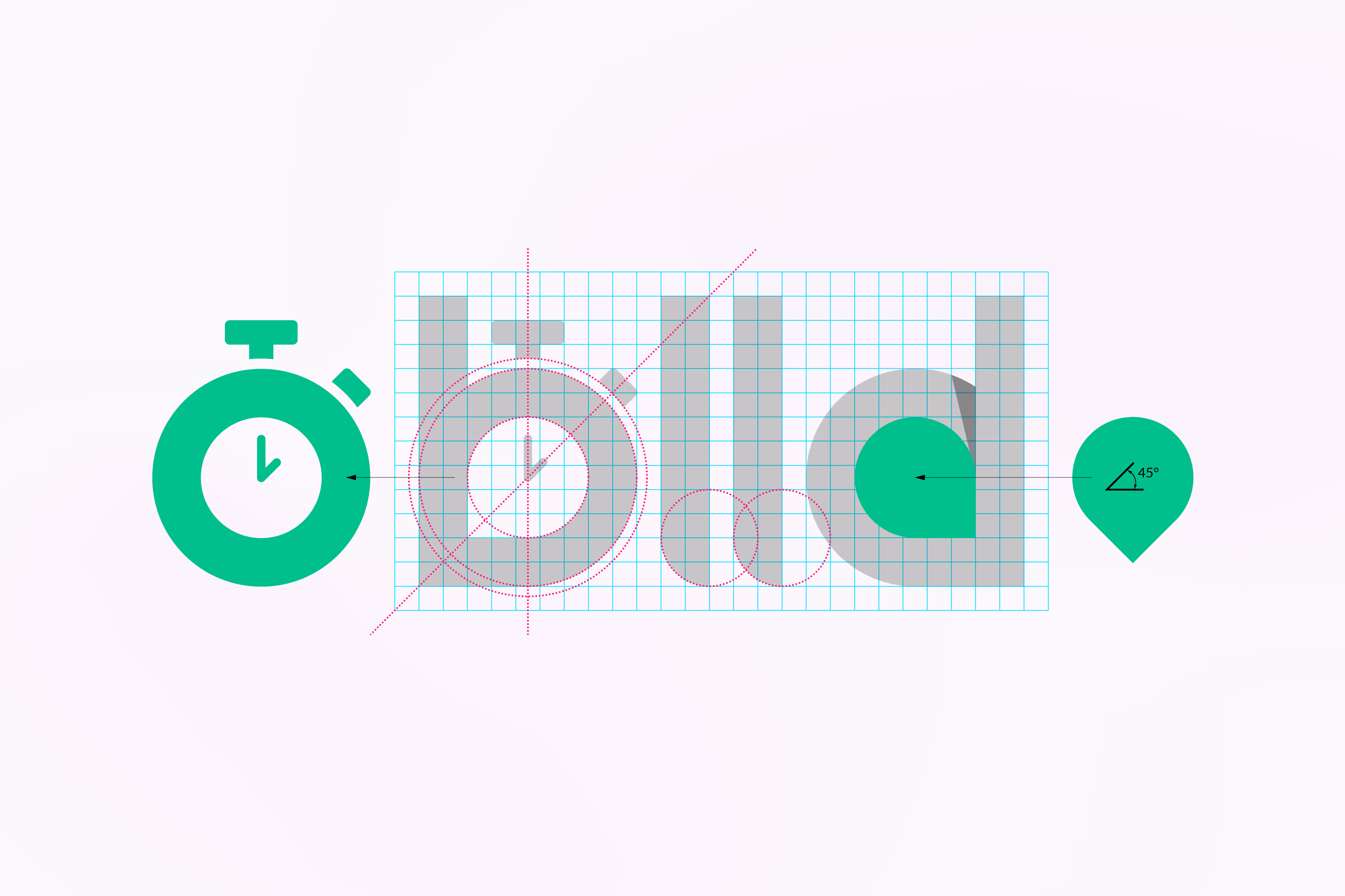 Graphic showing the word 'bld' with overlaying grid and construction lines, accompanied by green stopwatch and location pin icons.