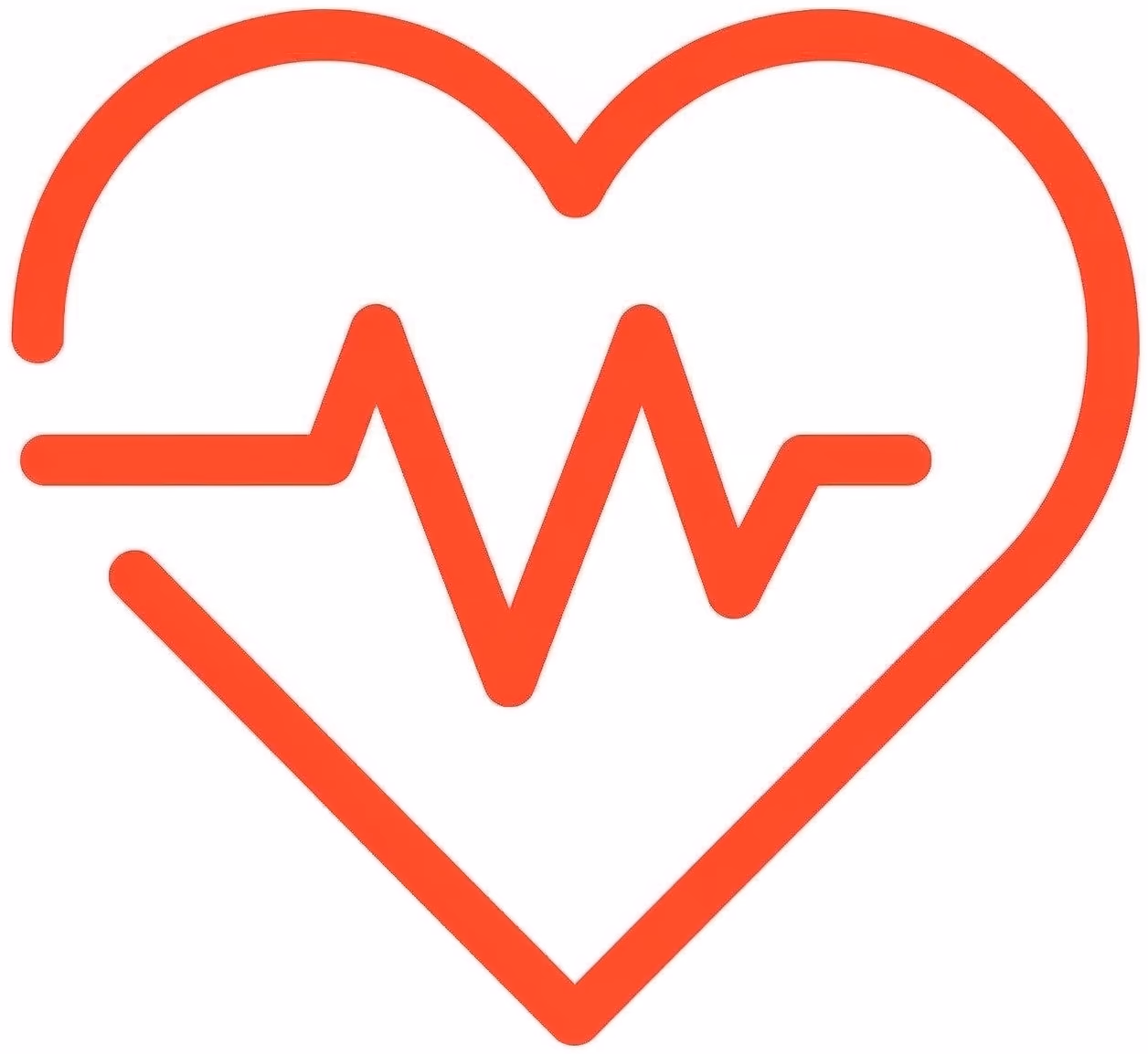 Icon of a heart with a pulse line and two hands coming together, symbolizing care and trust.