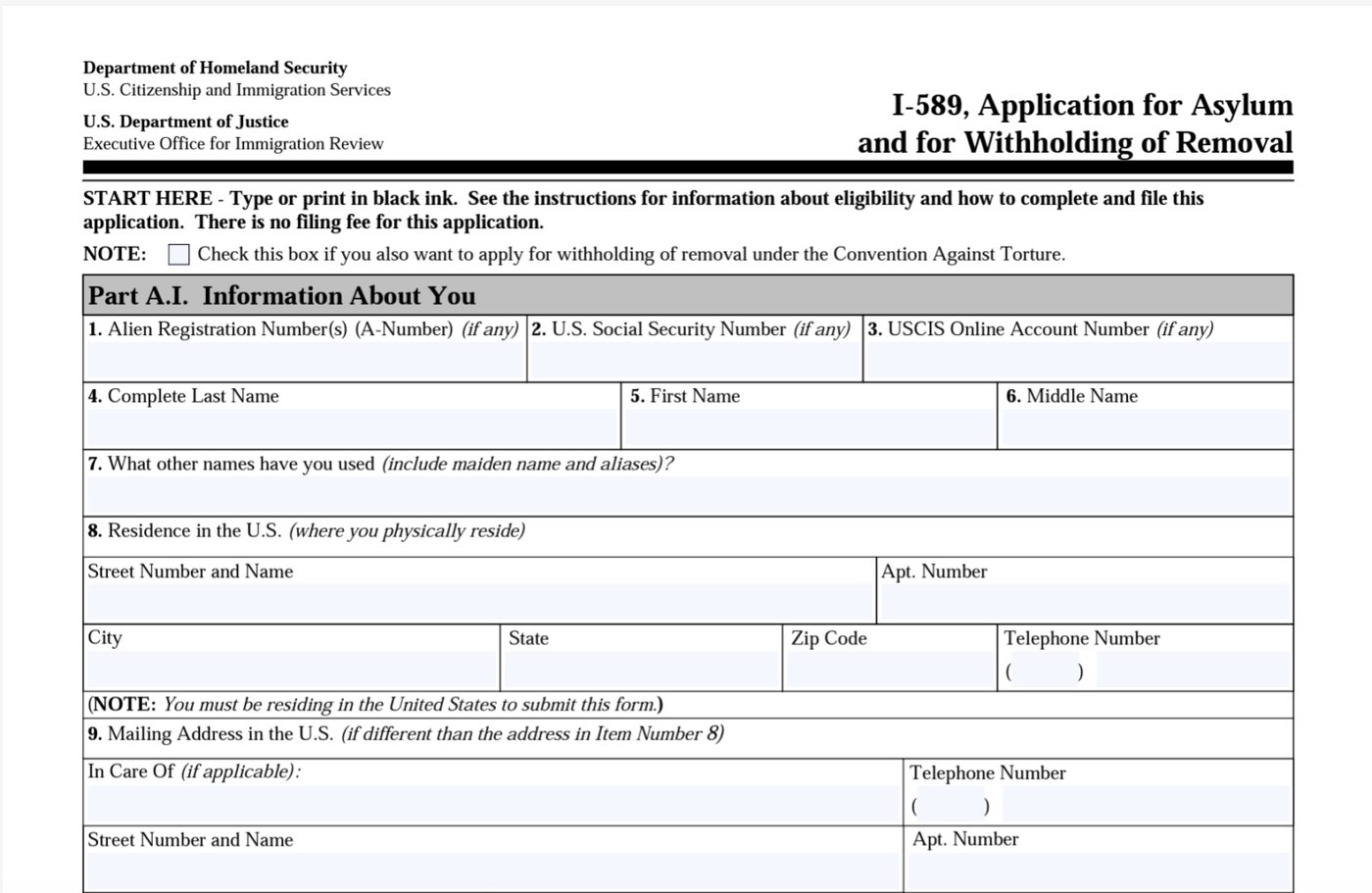 Form I-589 asylum