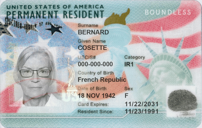 sample parent green card