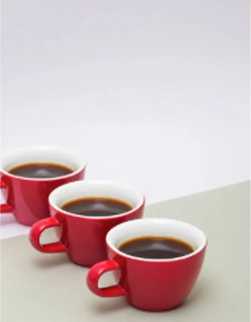 a group of red cups of coffee