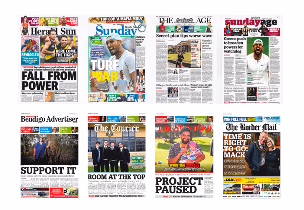 a collage of newspapers with images and text