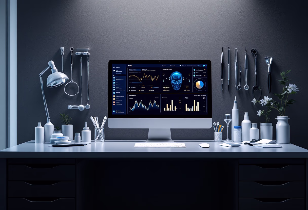 [background image] image of a healthcare professional using ai software (for an ai healthcare company)