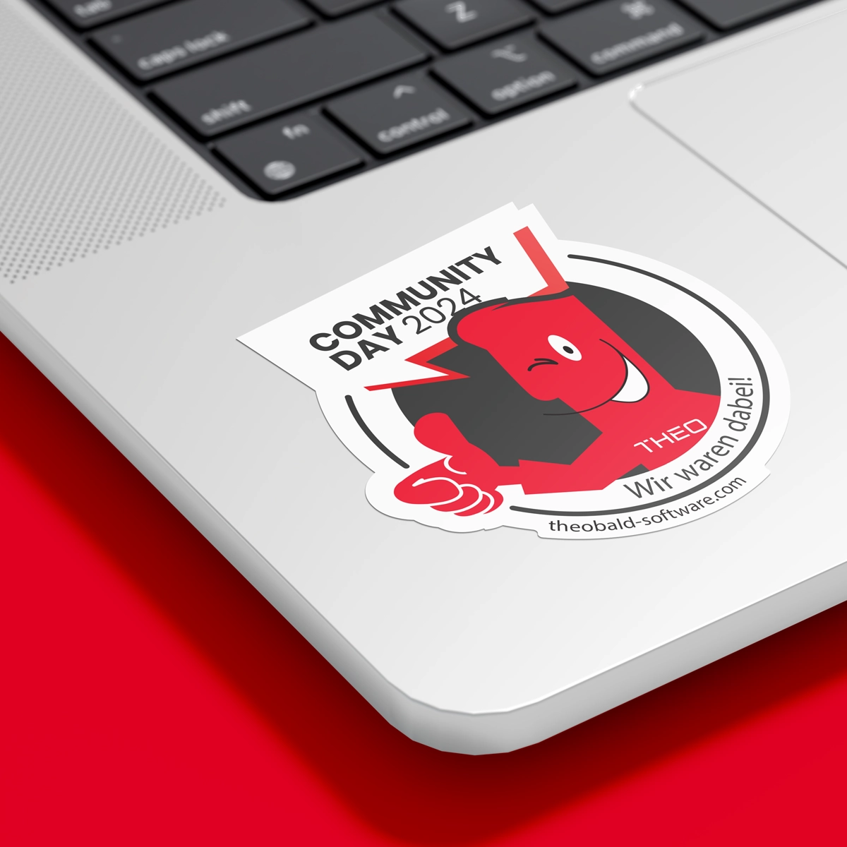 Sticker mit dem Theobald Software Maskottchen für den Community Day 2025