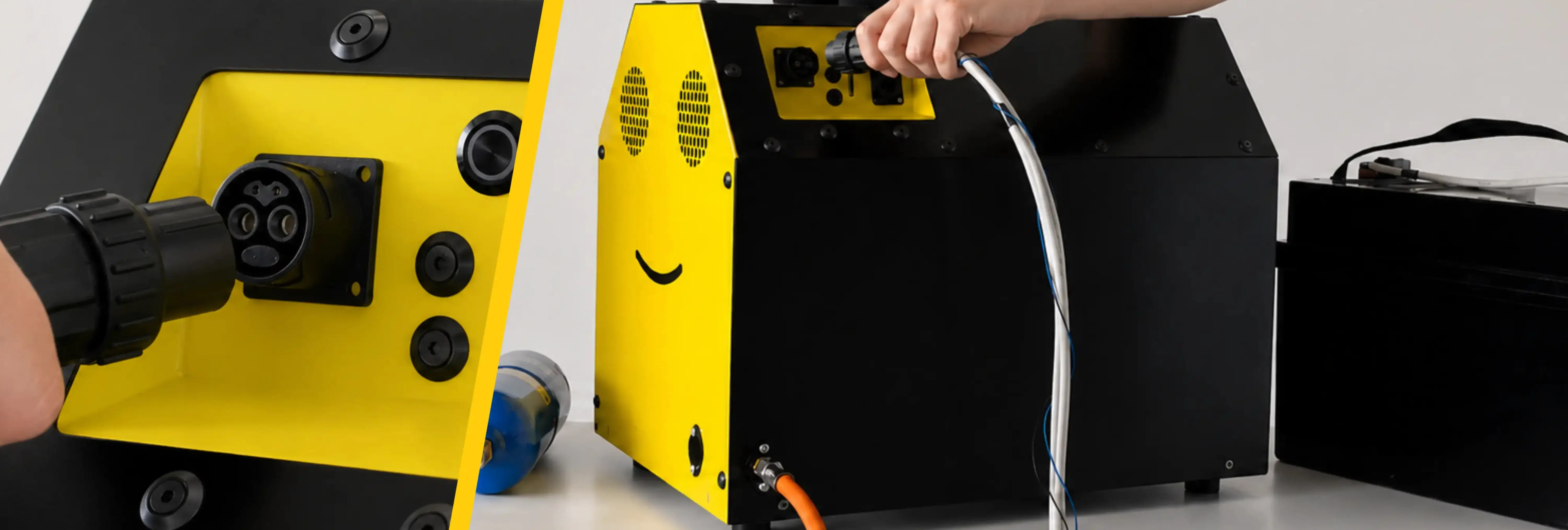 Technician connecting the battery cable to the INERGIO Mini fuel cell system.