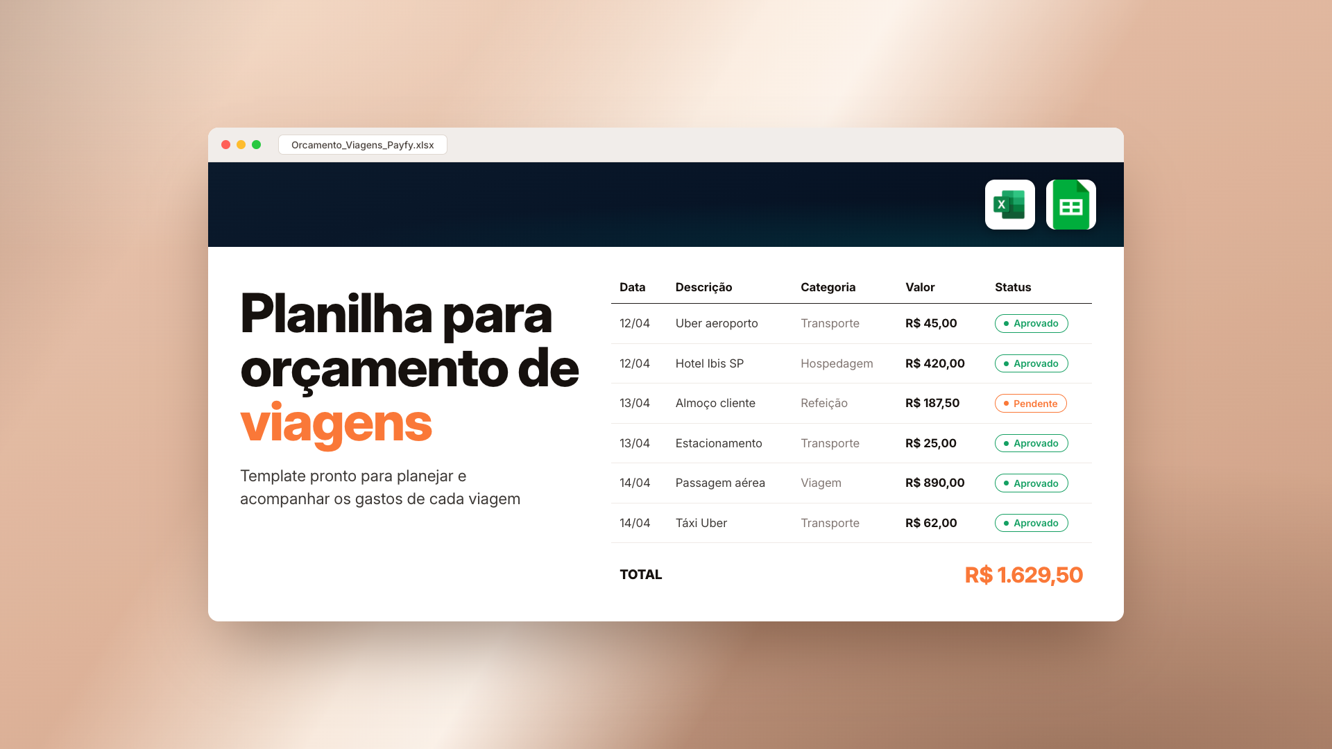 Planilha de Orçamento de Viagens Grátis