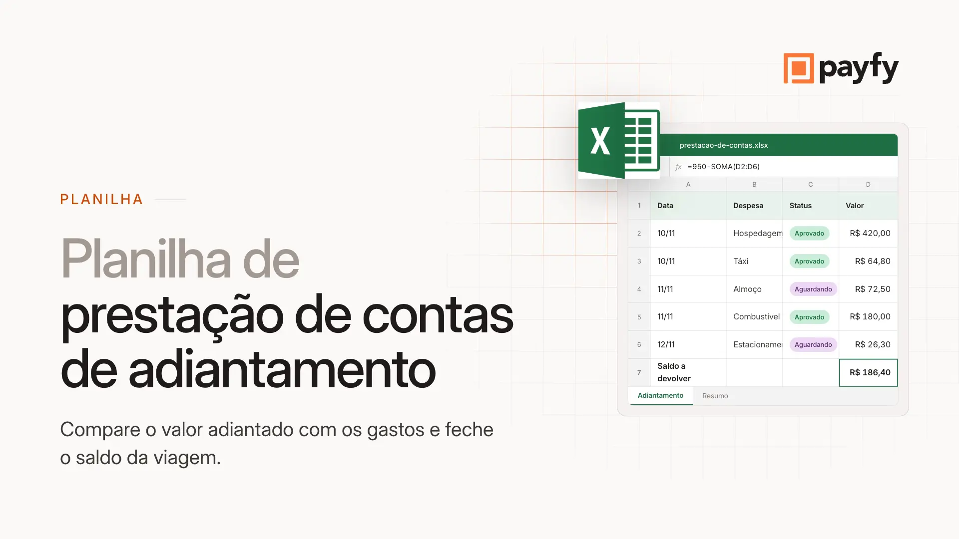 Capa de Planilha de Prestação de Contas de Adiantamento Grátis