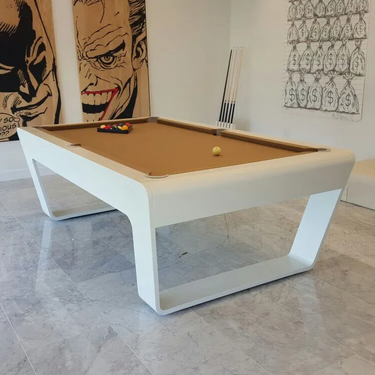 Luxury design pool table for modern interiors – designer white with camel cloth