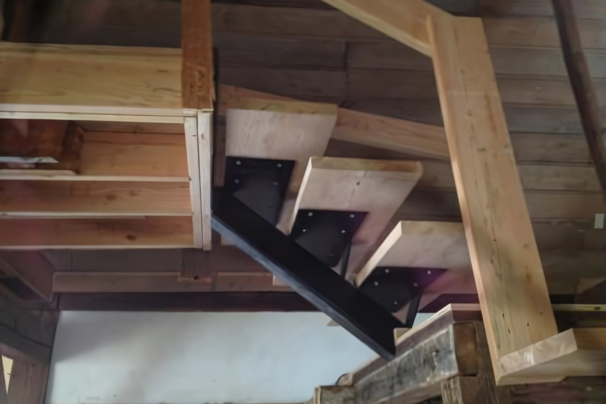 Showing the bottom of the stairs