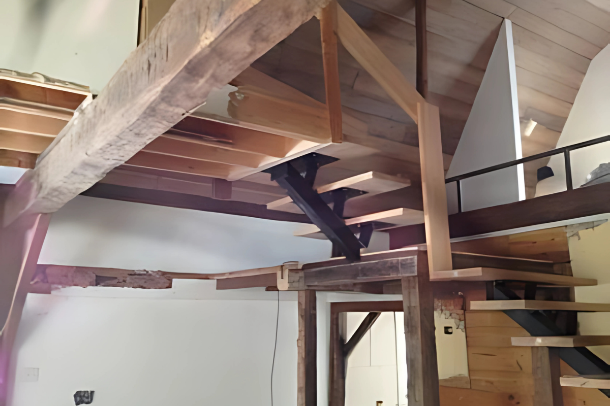 showing entirely barn new stairs wood railings