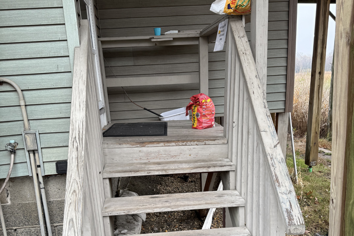 Old rotten wood stair into home