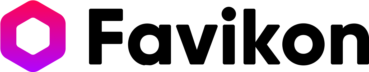 Logo Favikon avec une icône hexagonale dégradée du rose au violet à gauche et le texte Favikon en noir à droite.