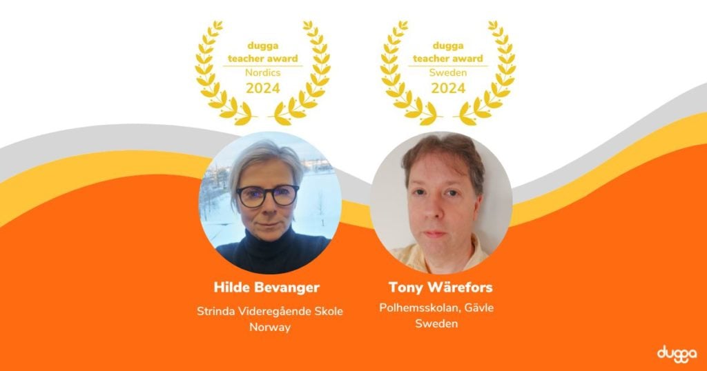 Hilde Bevanger (Norway) and Tony Wärefore (Sweden) with their Dugga Teacher Award 2024 laurels.