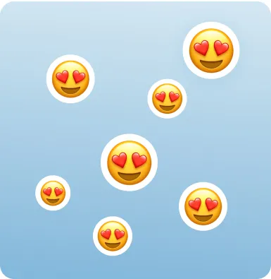 Mehrere Herzaugen-Emojis auf blauem Hintergrund, verteilt im Bild.