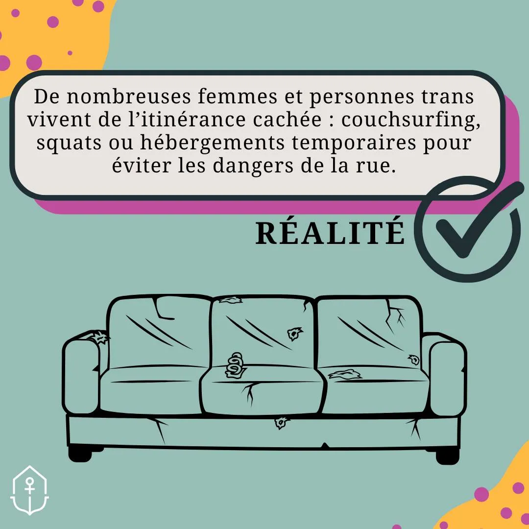 réalité - de nombreuses feemes et personnes trans vivent de l'itinérance cachée