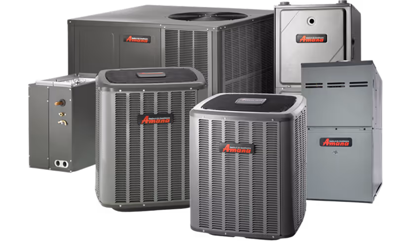 Amana heating and cooling systems showcasing various HVAC units for efficient climate control.