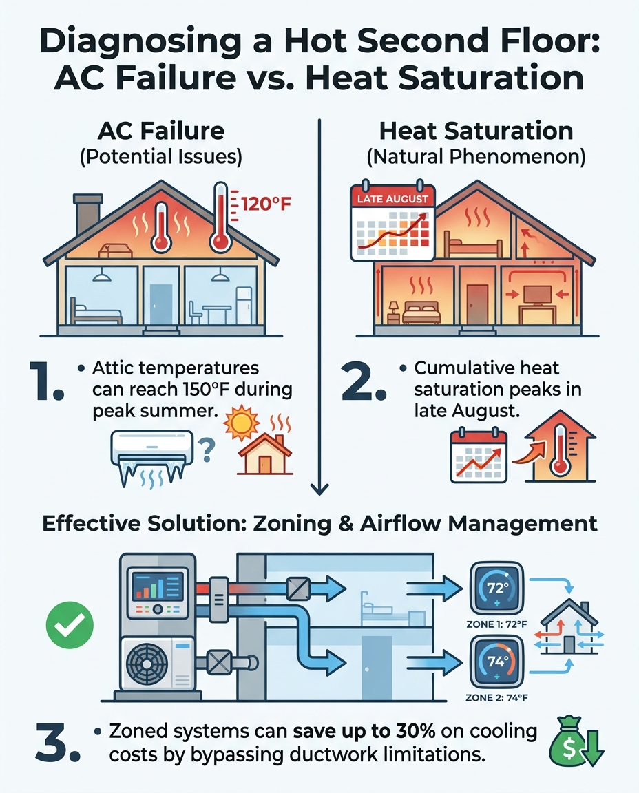 Diagnosing a Hot Second Floor: AC Failure vs. Heat Saturation