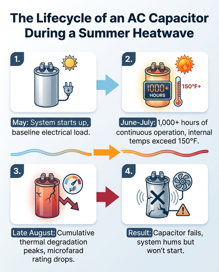 The Lifecycle of an AC Capacitor During a Summer Heatwave