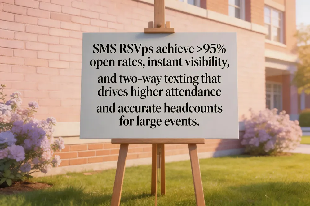 SMS RSVPs achieve >95% open rates, instant visibility, and two‑way texting that drives higher attendance and accurate headcounts for large events.