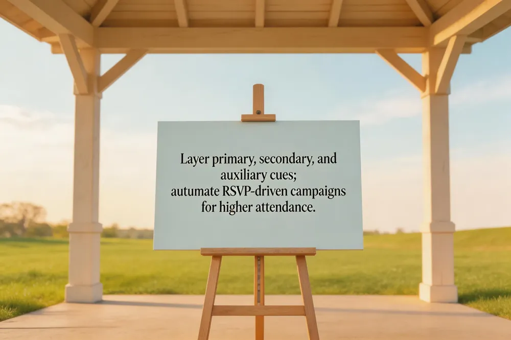 Layer primary, secondary, and auxiliary cues; automate RSVP‑driven campaigns for higher attendance.