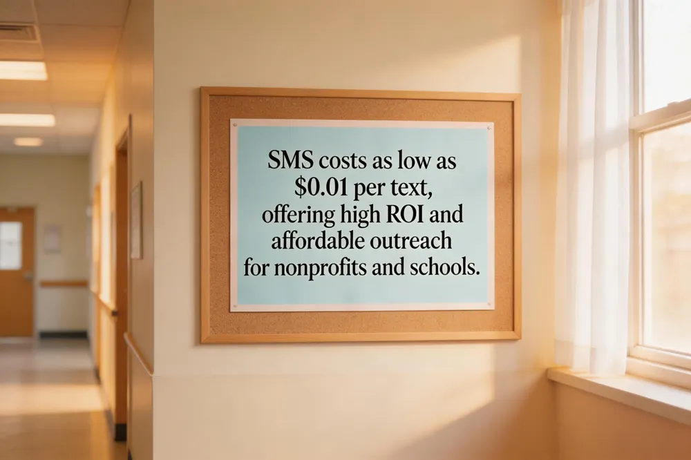 SMS costs as low as $0.01 per text, offering high ROI and affordable outreach for nonprofits and schools.