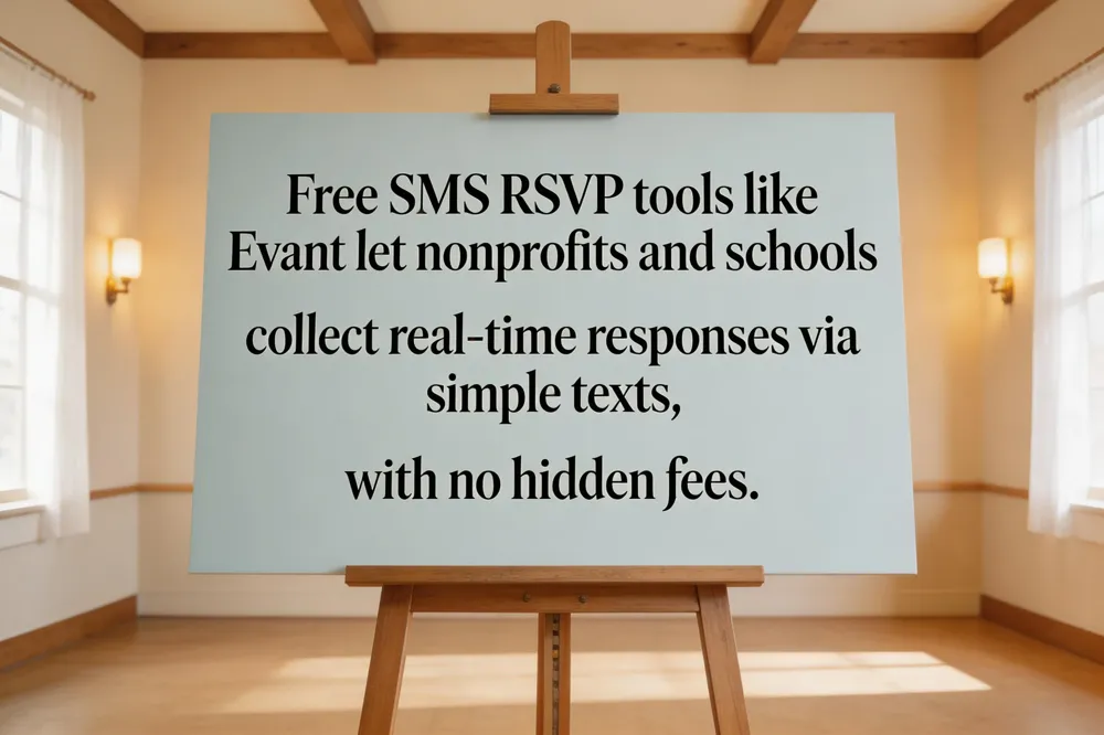 Free SMS RSVP tools like Evant let nonprofits and schools collect real‑time responses via simple texts, with no hidden fees.