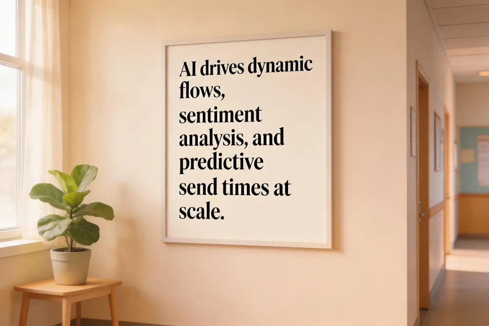 AI drives dynamic flows, sentiment analysis, and predictive send times at scale.