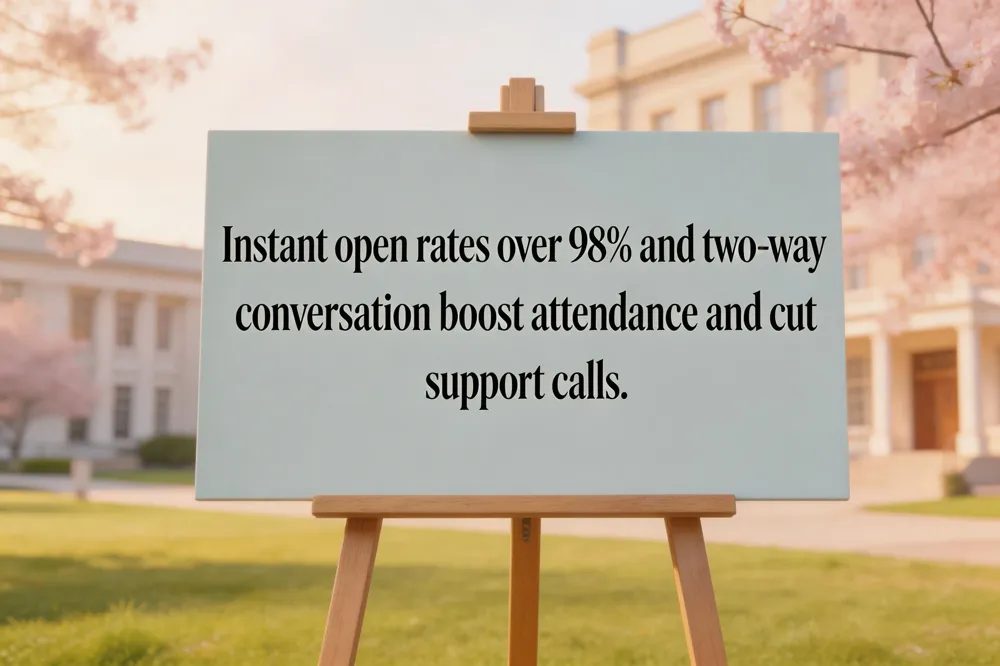 Instant open rates over 98% and two‑way conversation boost attendance and cut support calls.