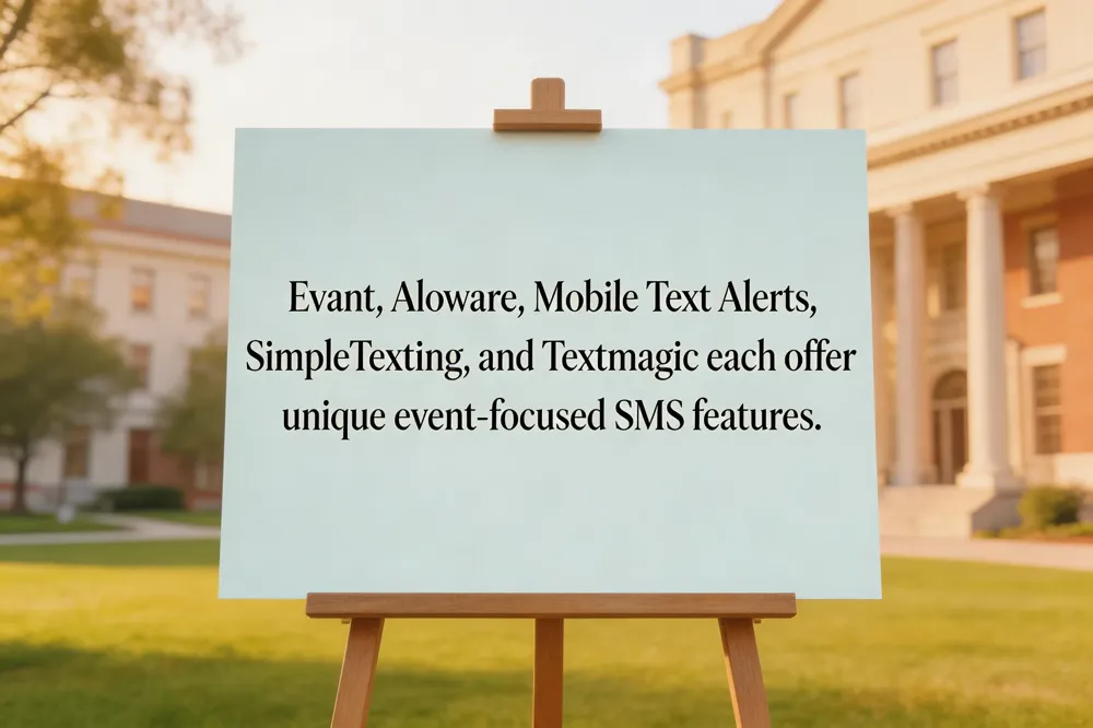 Evant, Aloware, Mobile Text Alerts, SimpleTexting, and Textmagic each offer unique event‑focused SMS features.
