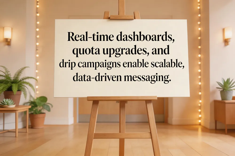 Real‑time dashboards, quota upgrades, and drip campaigns enable scalable, data‑driven messaging.