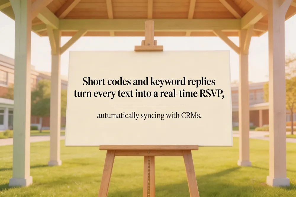 Short codes and keyword replies turn every text into a real‑time RSVP, automatically syncing with CRMs.