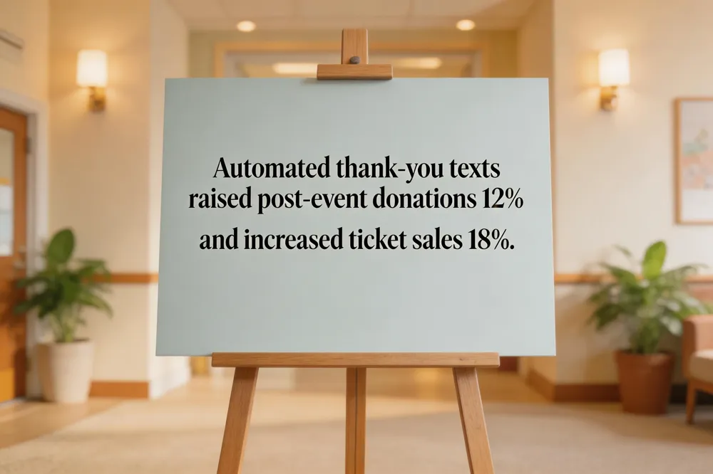 Automated thank‑you texts raised post‑event donations 12% and increased ticket sales 18%.
