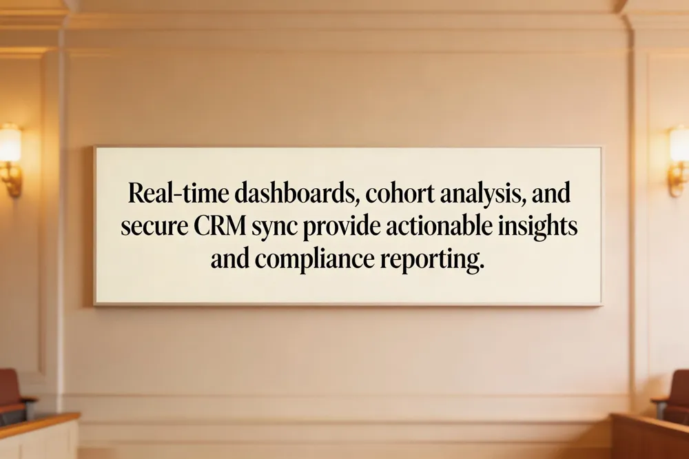 Real‑time dashboards, cohort analysis, and secure CRM sync provide actionable insights and compliance reporting.