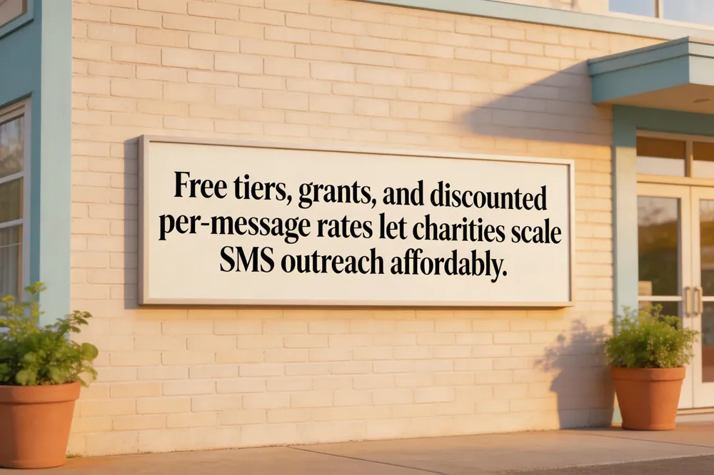 Free tiers, grants, and discounted per‑message rates let charities scale SMS outreach affordably.