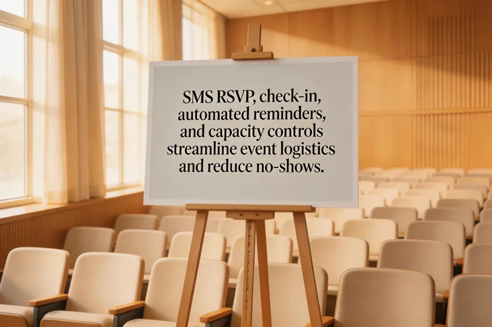 SMS RSVP, check‑in, automated reminders, and capacity controls streamline event logistics and reduce no‑shows.