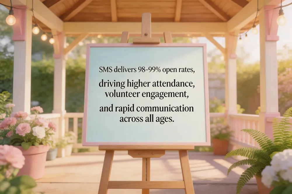 SMS delivers 98‑99% open rates, driving higher attendance, volunteer engagement, and rapid communication across all ages.