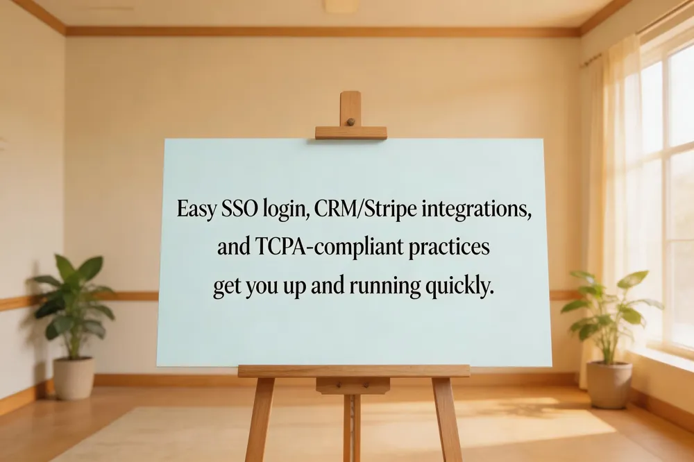 Easy SSO login, CRM/Stripe integrations, and TCPA‑compliant practices get you up and running quickly.