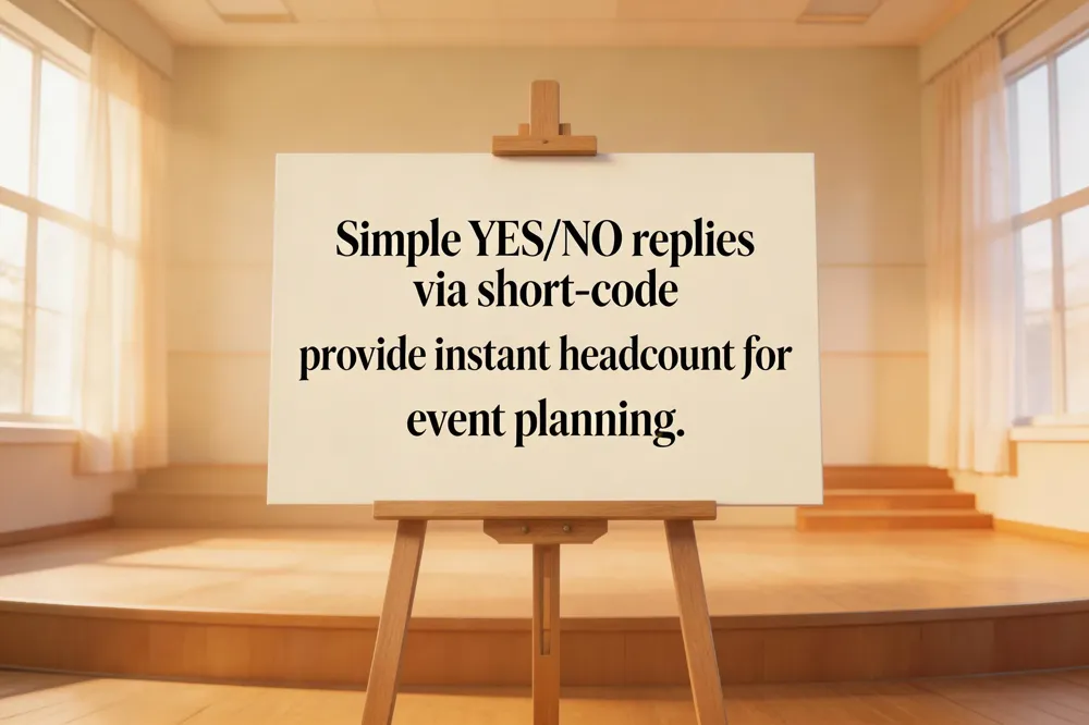 Simple YES/NO replies via short‑code provide instant headcount for event planning.