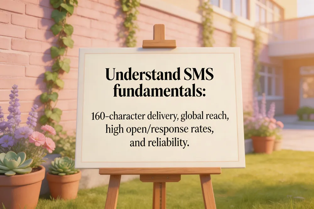 Understand SMS fundamentals: 160‑character delivery, global reach, high open/response rates, and reliability.