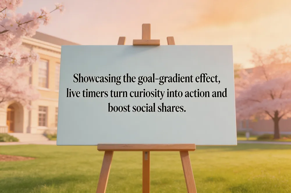 Showcasing the goal‑gradient effect, live timers turn curiosity into action and boost social shares.