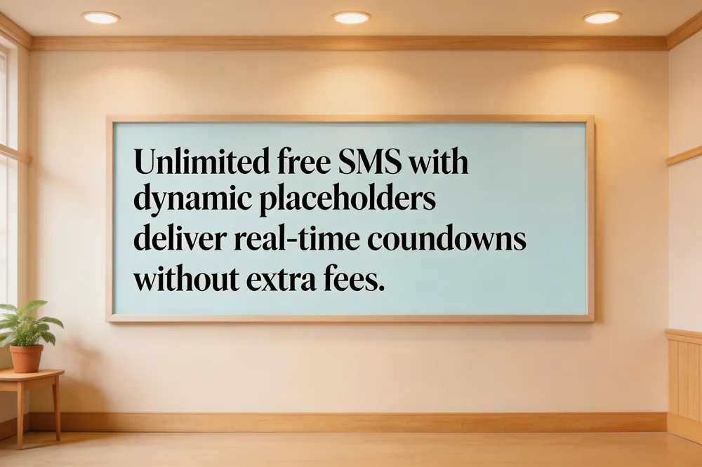 Unlimited free SMS with dynamic placeholders deliver real‑time countdowns without extra fees.