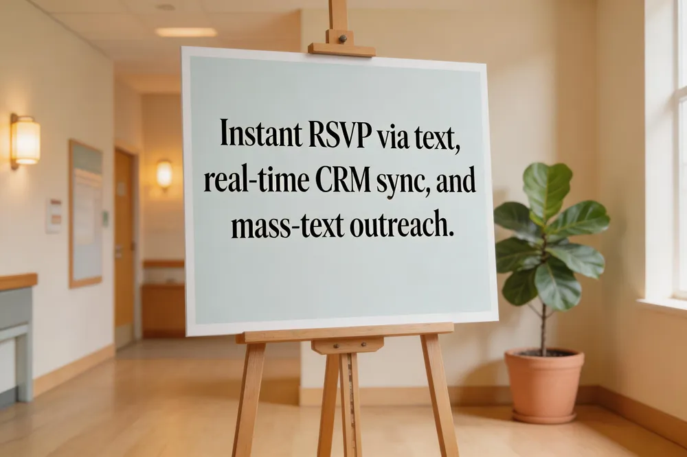 Instant RSVP via text, real‑time CRM sync, and mass‑text outreach.