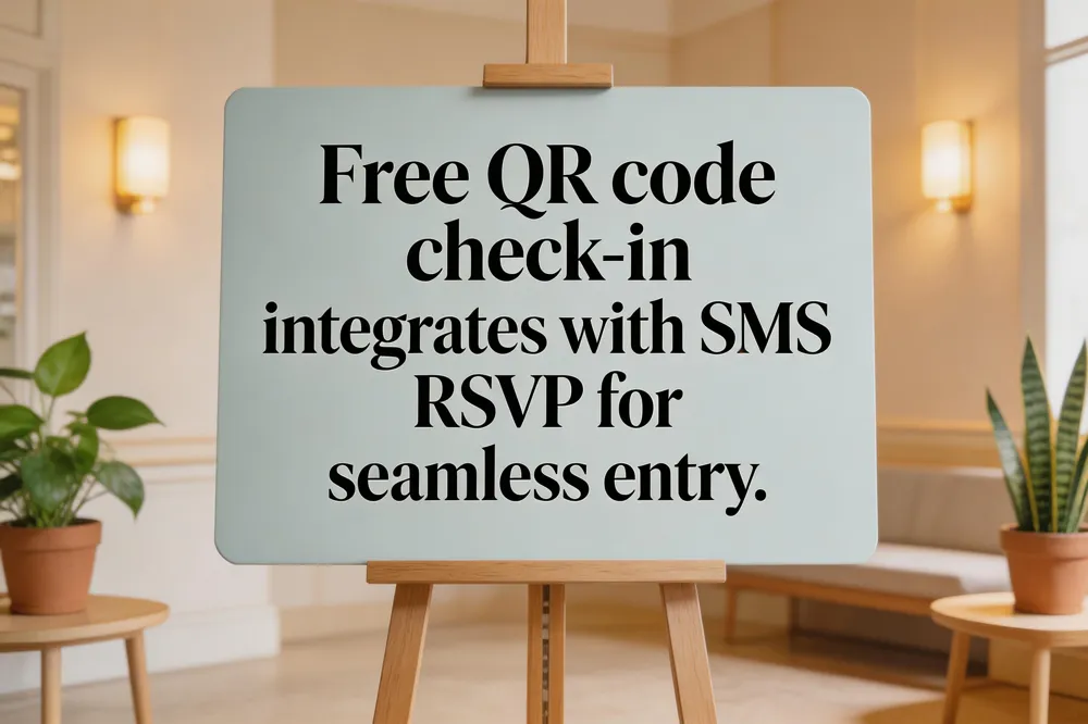 Free QR code check‑in integrates with SMS RSVP for seamless entry.