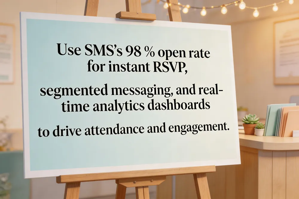 Use SMS’s 98 % open rate for instant RSVP, segmented messaging, and real‑time analytics dashboards to drive attendance and engagement.
