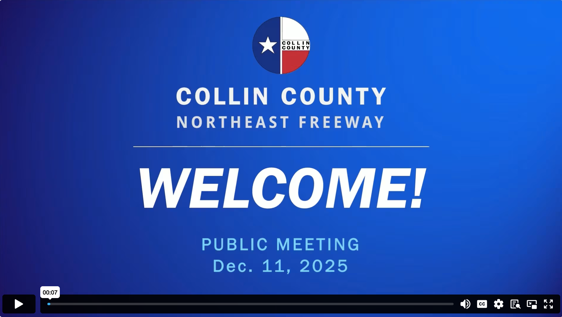 Collin County Northeast Freeway public meeting welcome screen dated Dec. 11, 2025.