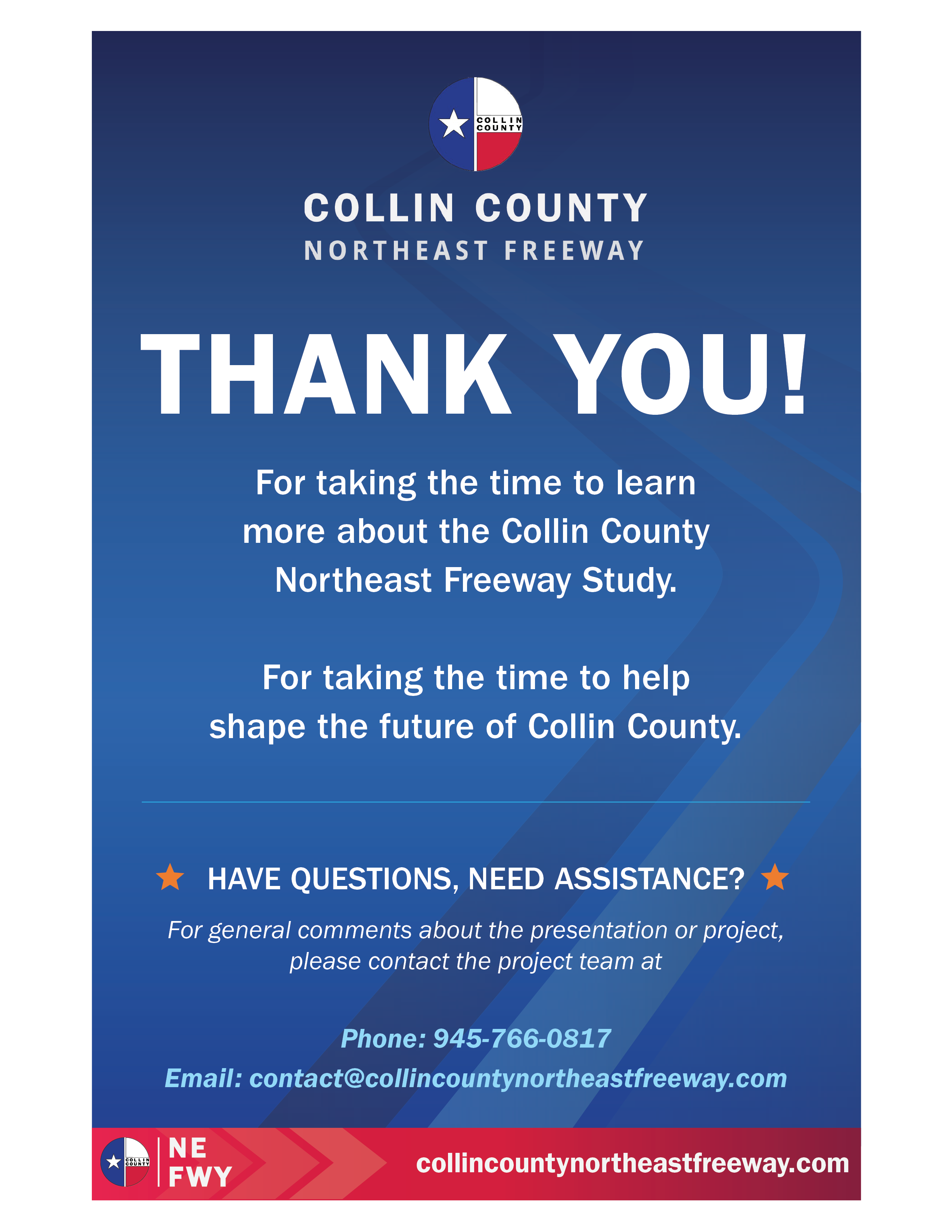Thank you and contact information for the Collin County Northeast Freeway Study
