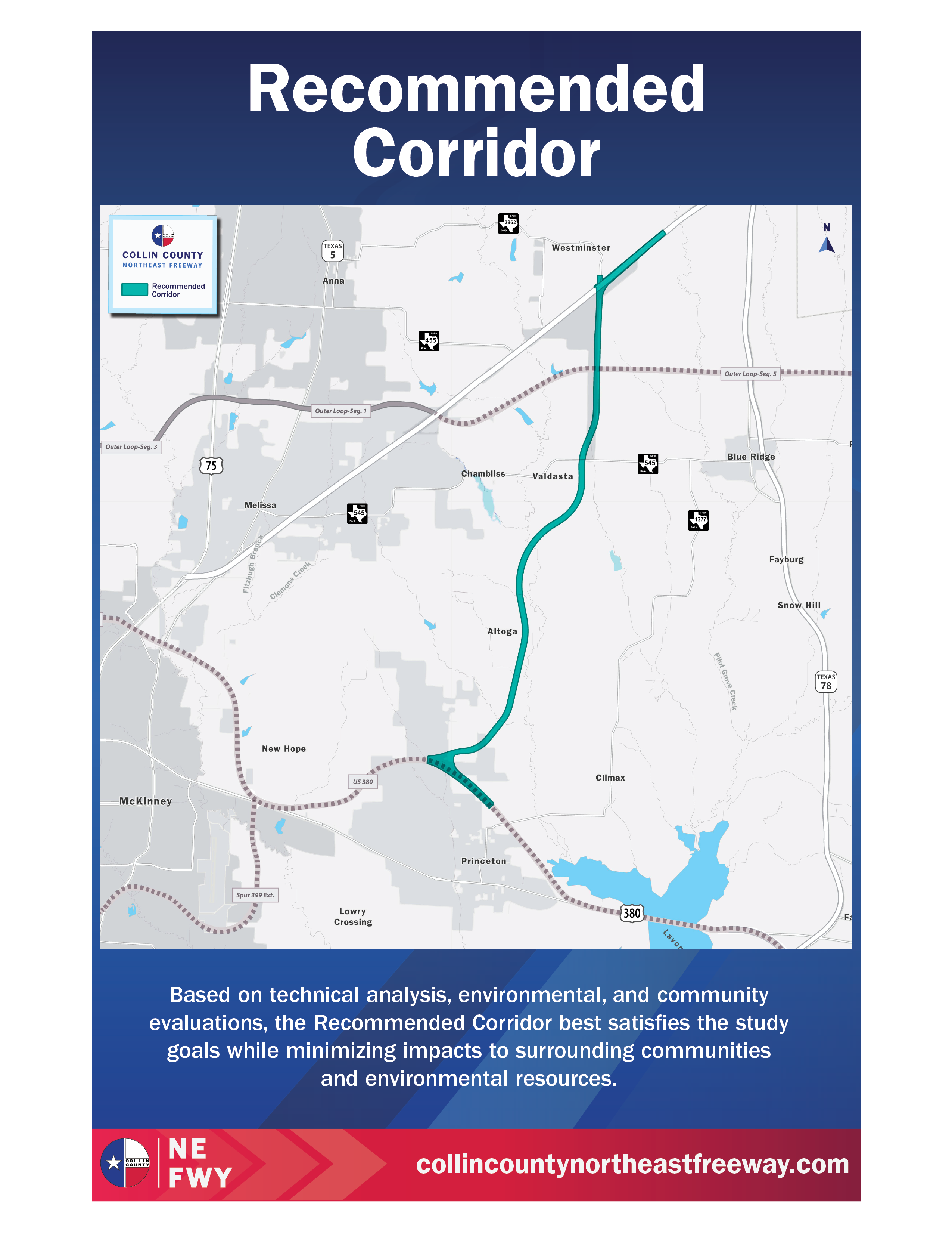 Recommended corridor alignment for the Collin County Northeast Freeway Study