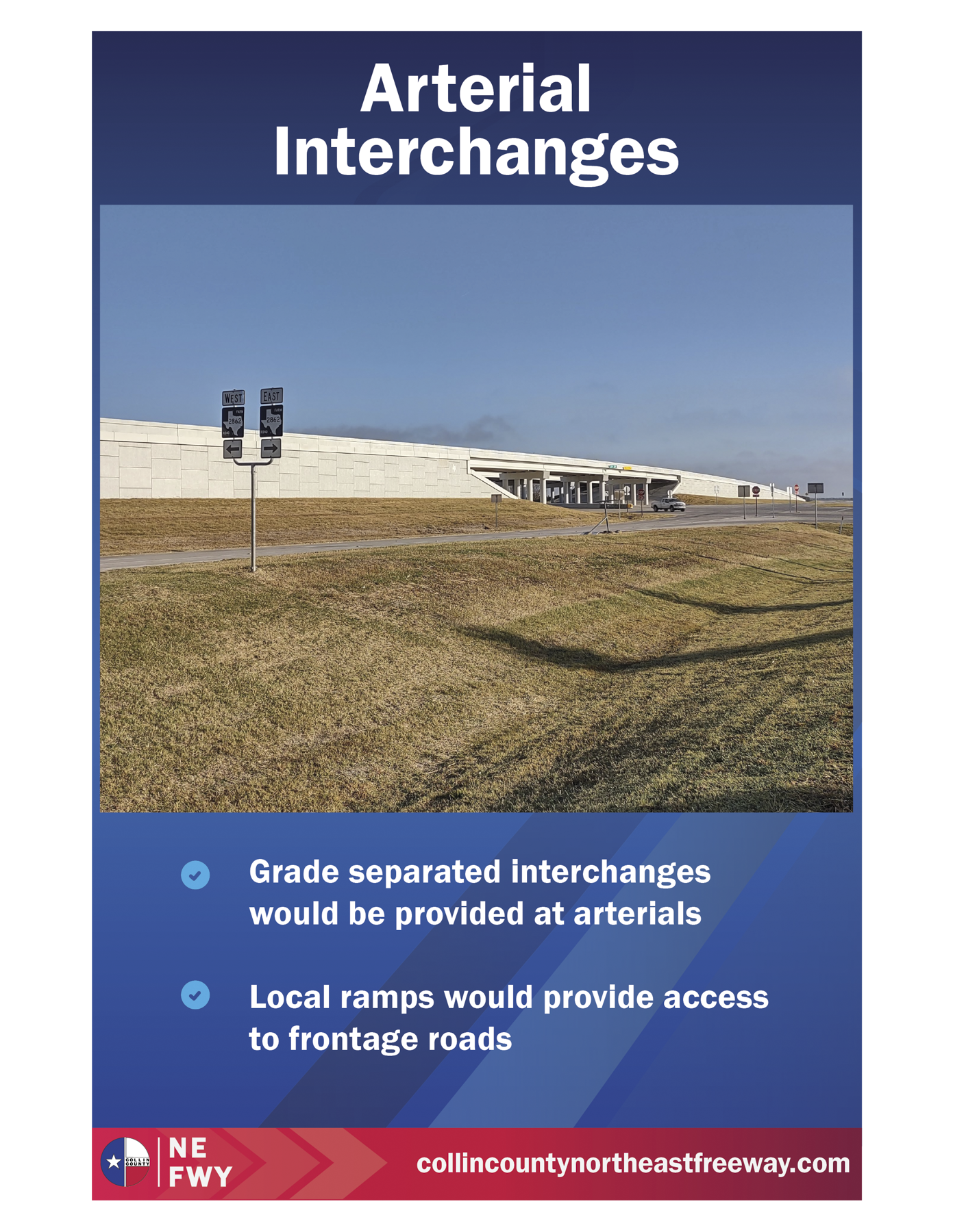 Arterial interchange design features for the Collin County Northeast Freeway Study